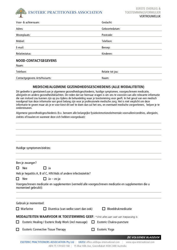 Client Consent Form – Dutch Language