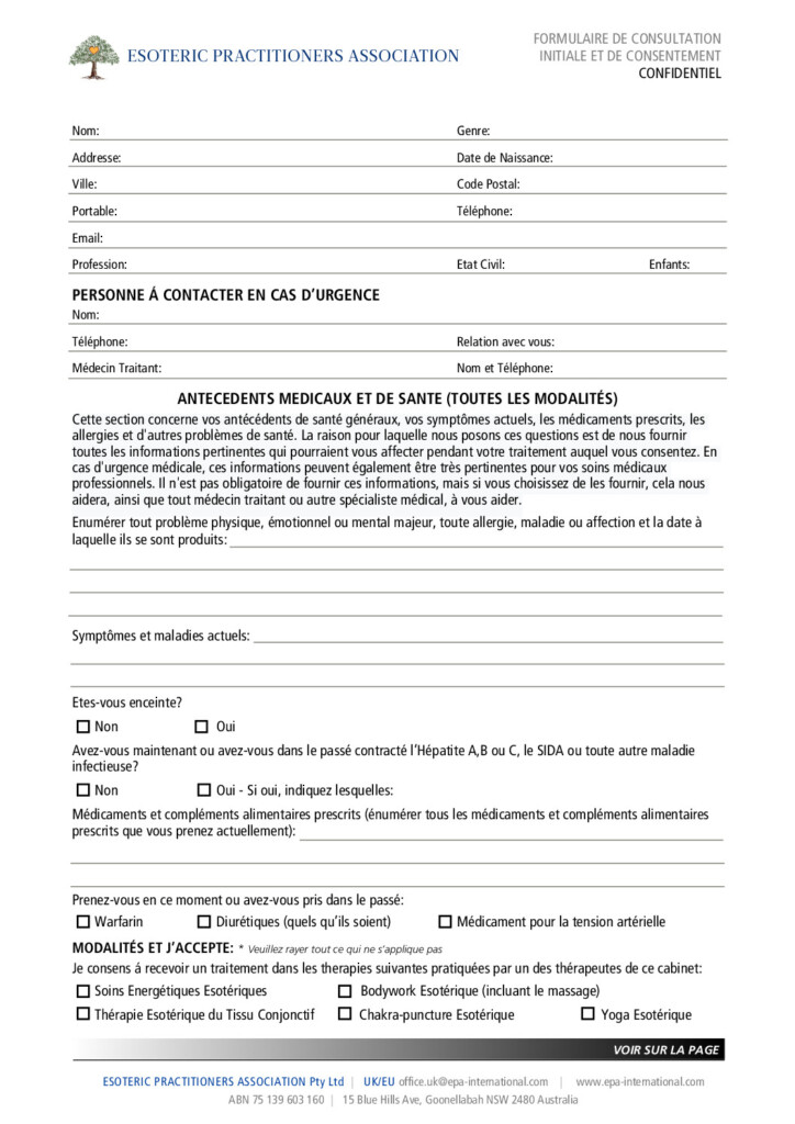 Client Consent Form – French Language