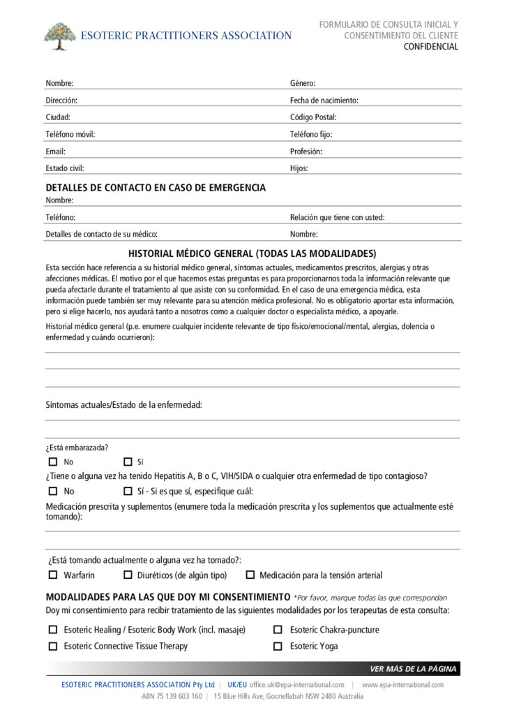 Client Consent Form – Spanish Language