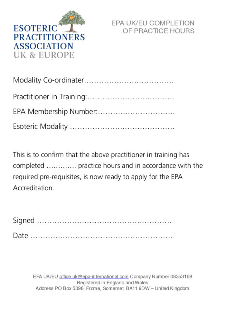 EPA UK/EU Completion of Practice Hours