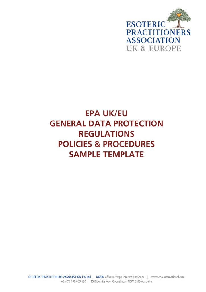 EPA UK/EU GDPR Data Policies & Procedures Sample Template