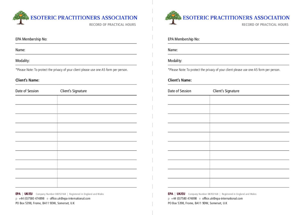 EPA UK/EU Record of Practice Hours